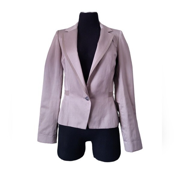 REISS Fitted Linen Cotton Blazer One Button Taupe tag is US 6 but fits Size 2 - Picture 1 of 8